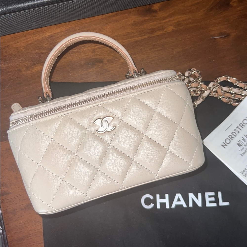 Protective film still on! Chanel Beige Quilted vanity Case